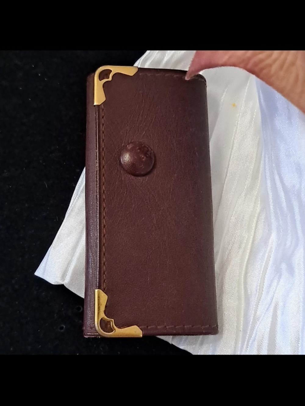 Cartier Brown Leather Key & Card Holder with Gold Corner Accents